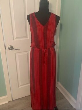 Universal Thread Red and Black Striped V-Neck Maxi Dress